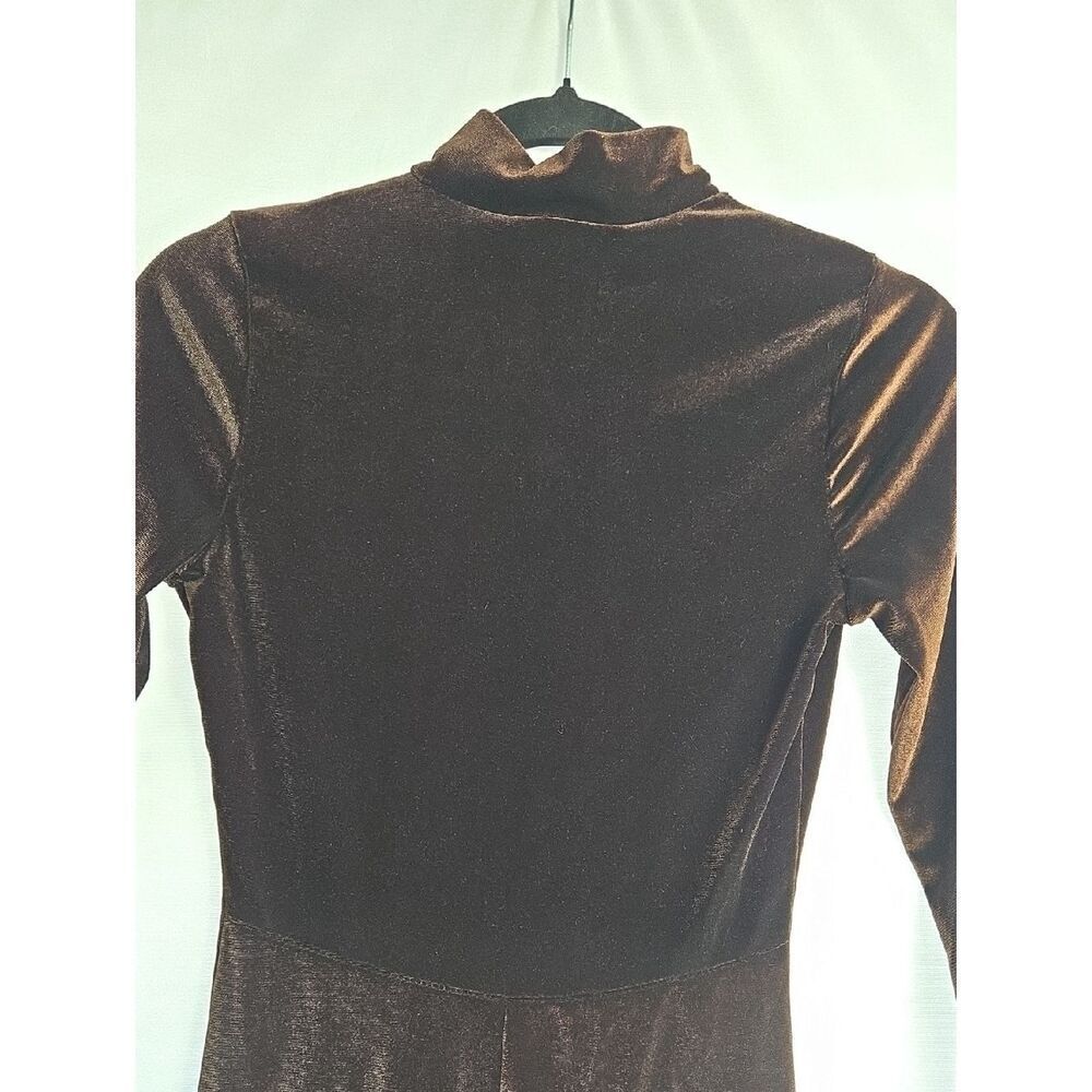 Fashion Nova Brown Faux Velvet Long-Sleeve Mock Neck Jumpsuit